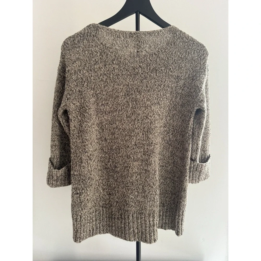 J.Jill Marled Knit Sweater XS Tan Cream Rolled Cuff Soft Cozy Casual Cottagecore
